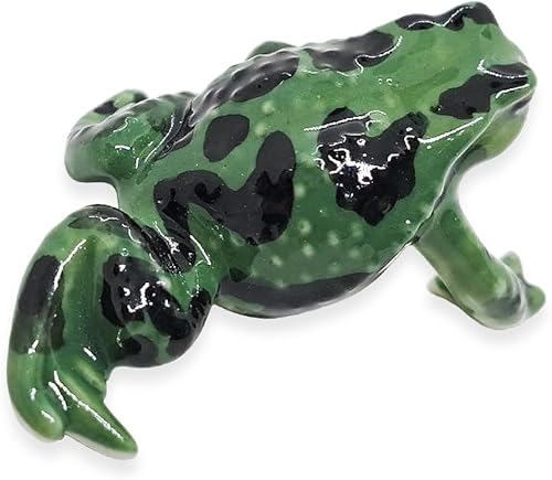 Miniatura 7 de Figura pequeña de 1 pulgadas de largo con parches de rana verde y negro, figura de ranas de cerámica, sapo, anfibios, animales, figura en miniatura,