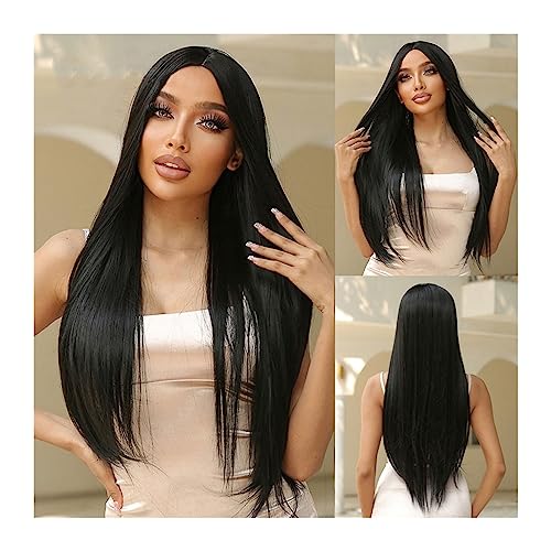 Perruques pour femmes aspect naturel noir mat pour masquer les cheveux abîmés