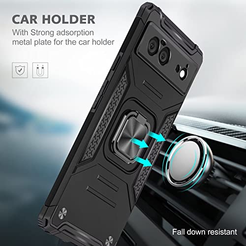 Yrmjk Case For Google Pixel 6,Built In 2+2Screen Protector + Camera Lens Protector,Military Grade,3D Full Cover With Kickstand Ring Case For Google Pixel 6 Black #TOP5