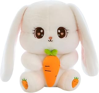 Bunny Stuffed Animal Soft Toy Plushie Sitting Lop Eared Easter White Rabbit with Carrot Soft Lovely Standing Plush Toys (11.8")