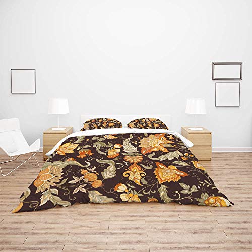 Housse de couette fleurs rétro 3 pièces et taies d'oreiller - 4