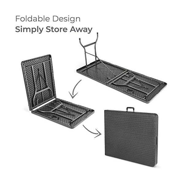 CHRISTOW Rattan Effect Folding Table 6ft Rectangular Black Garden Outdoor Dining - Image 5