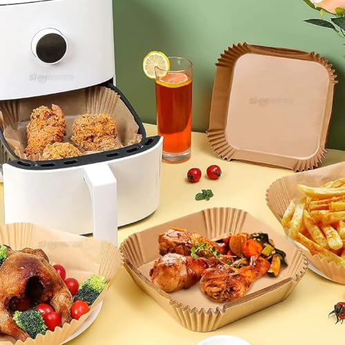 Image of SNMMIFER 100 Pcs Square Air Fryer Paper Sheets, Disposable Parchment Airfryer Paper Sheets, Air Fryer Liners for 5-8 QT, Oil-Proof, Heat Resistant for Frying, Baking, Cooking, Roasting and Microwave