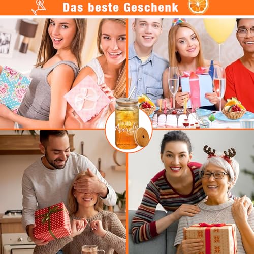 Scinzene Aperol Gläser Deckel Strohhalm Premium Cocktailglas Geschenkset, für Cocktails,Aperol Geschenke,Aperol Spritz Gläser Geschenkset