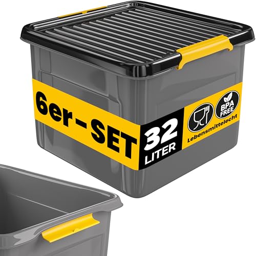 Monzana® 6x Aufbewahrungsbox 32L mit Deckel 40kg belastbar Kunststoff BPA frei Klickverschluss stabil flexibel stapelbar blickdicht Keller Garage Box Monzana® 6x Aufbewahrungsbox 32L mit Deckel 40kg belastbar Kunststoff BPA frei Klickverschluss stabil flexibel stapelbar blickdicht Keller Garage Box
