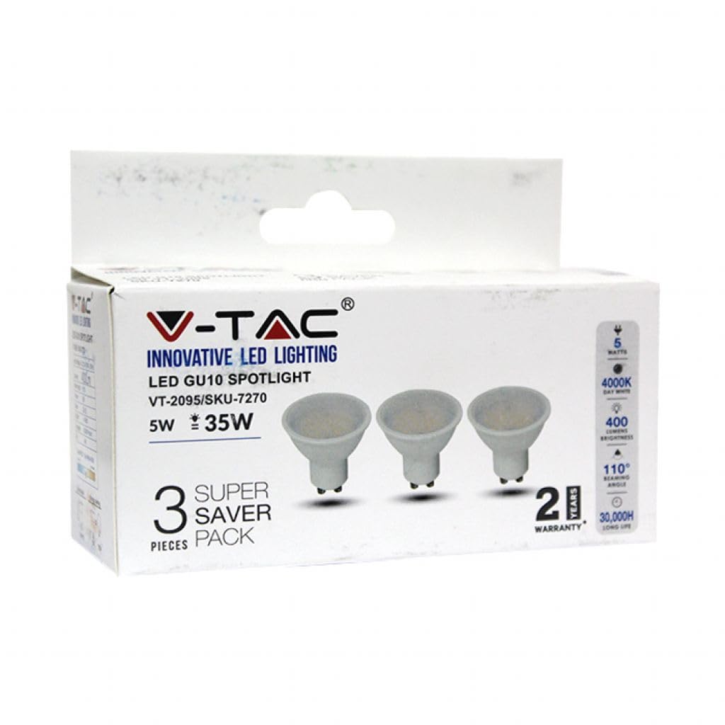 V-TAC 3 x GU10 5W LED Spotlight Bulbs 4000K