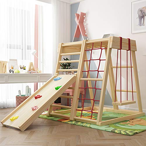 DUTUI Home Kindergarten Small Naughty Castle Playground, Children's Slide, Indoor Solid Wood Children's Climbing Frame Swing Combination
