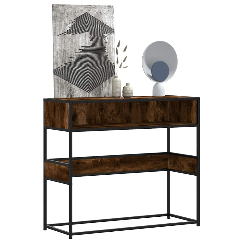 SXZenSpace Console Table 90x35x80 cm Smoked Oak Engineered Wood Metal Frame Hallway Side Modern Industrial Coffee Accent for Living Room Bedroom Corridor