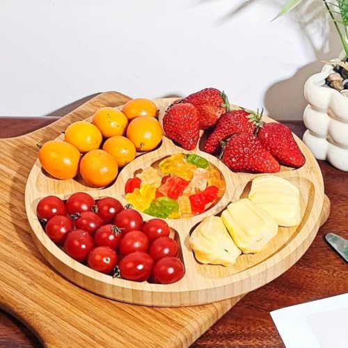 Divided Serving Dish Tray,7.9 in Round Bamboo Serving Trays,Wooden Candy Platters with 5 Compartments,Lazy Snack Trays for Home Decor,Parties, Events (1Pcs) by YWHWXB - Image 8