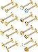Chuangdi 16 Pieces 16 G Labret Nose Studs Piercing Lips Stainless Steel Tragus Nose Assorted Design Piercing Jewelry for Women (Gold)