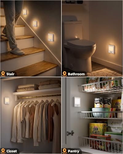 EZVALO Rechargeable Motion Sensor Night Lights, Stick-On Battery Operated LED Night Light with Magnetic, 5-30LM Dimmable, 3 Color Temps, Portable Stair Lights for Hallway, Bathroom, Bedroom (4 Packs) - image 8