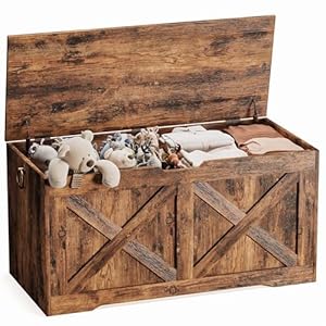 41.3″ Storage Chest, Large Wooden Storage Bench with Lift Top, Storage Trunk with 2 Safety Hinges, Multifunctional Entryway Organizer Toy Chest for Living Room, Bedroom, Rustic Brown