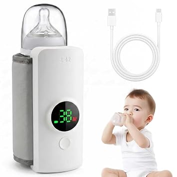 Portable Baby Bottle Warmer for Travel, Cordless Bottle Warmer for Breast Milk & Formula, USB-C Rechargeable, 6 Temperature Settings, Fits Most Baby Bottles