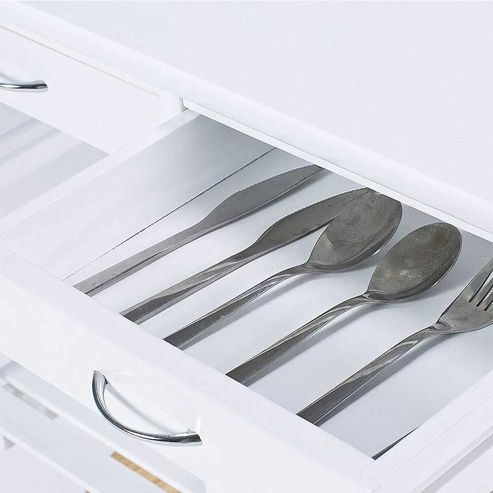 BAKAJI Carrello da Cucina in Legno Trolley Salvaspazio 3 Scomparti 3 Cestelli Struttura Con Ruote Dimensione 67 x 37 x 75 cm Colore Bianco