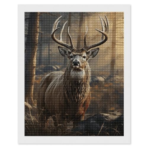 Peinture Diamant Saison de Chasse au Cerf Kit Anti-Stress Débutant 40,6x50,8cm
