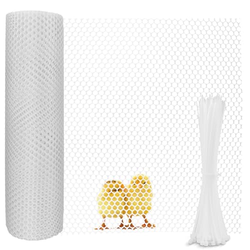 Malla gallinero malla plastico red para gallinero diámetro del agujero 0,8cm rollo de valla de plástico redes para conejera jardin balcon (40cm×3m, blanco)