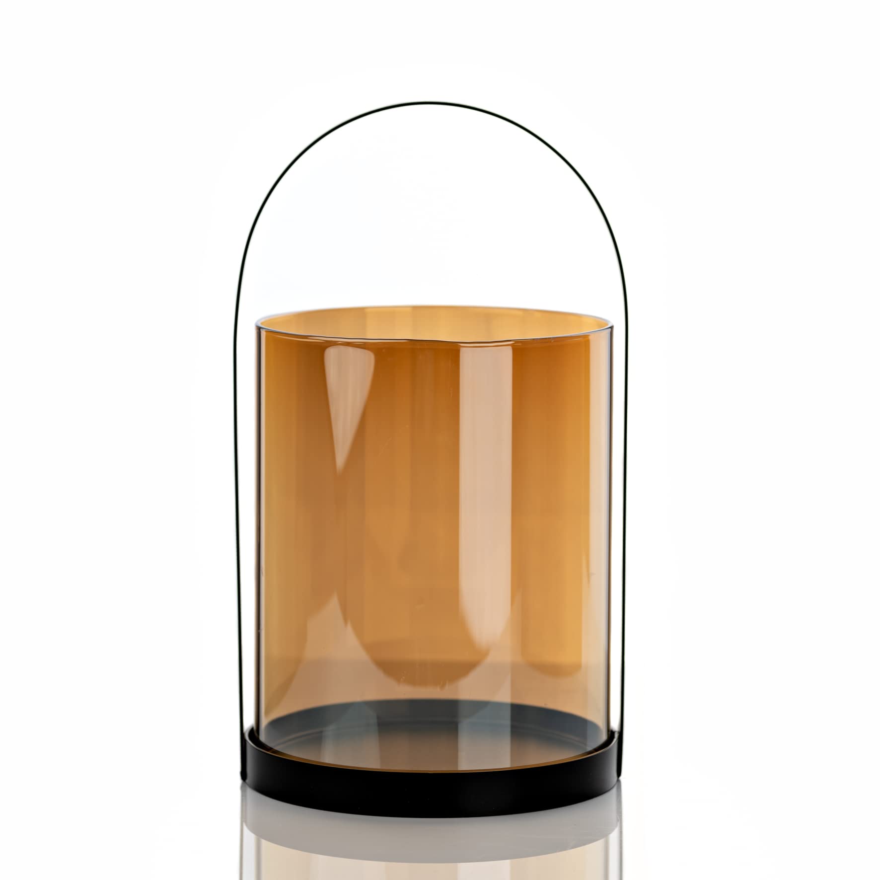 Widdop Amber Coloured Glass Lantern Hurricane Indoor Home Décor 28cm