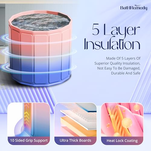 Image of Bath Tub for Adult for Bathroom, Foldable SPA Tub for Home Use with Drainage Hole, Thickened Insulated Ice Bath Tub, Inflatable BathTub for Adults, Ice BathTub for Adults (Pink and Purple)
