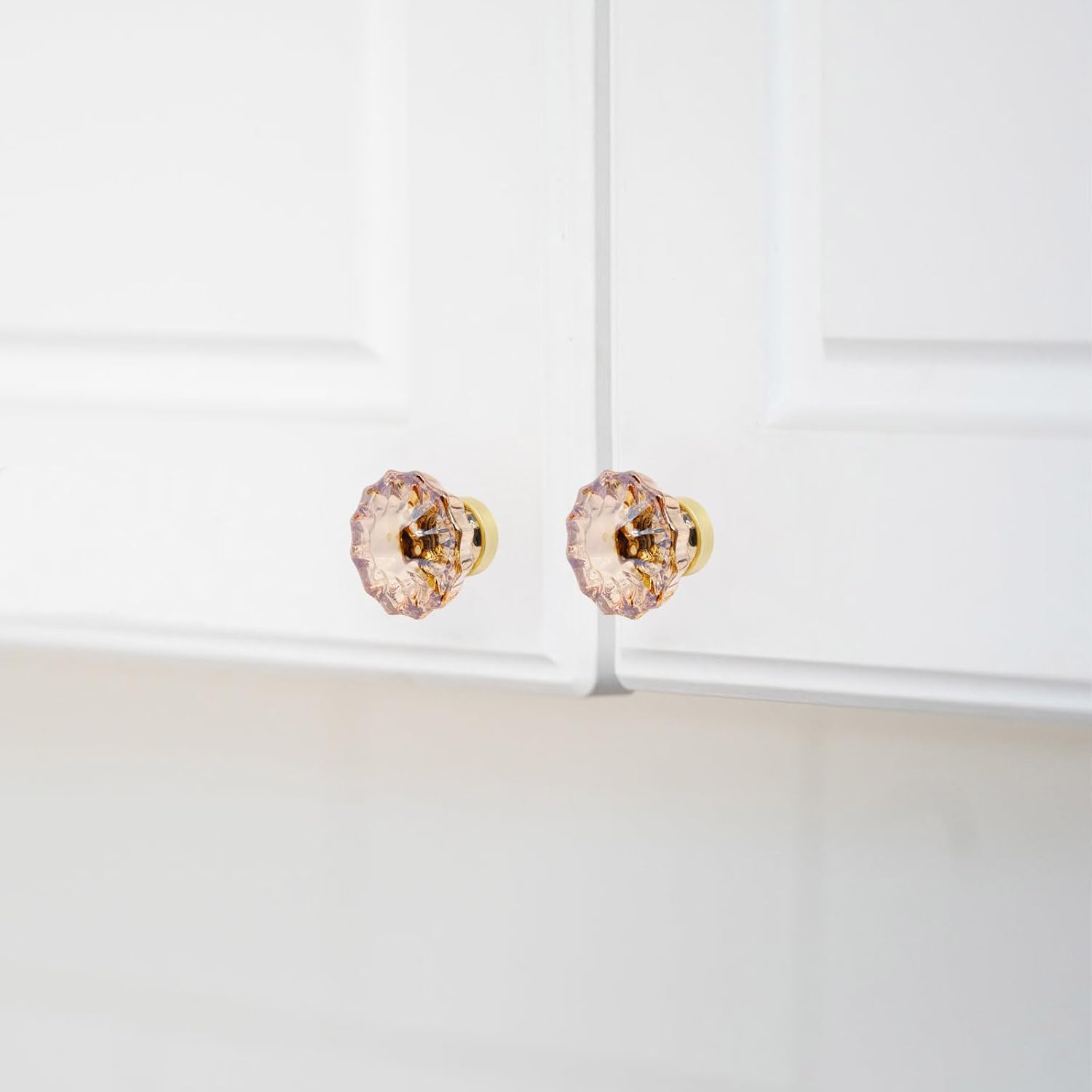 8pcs Cabinet Knobs, Glass Knobs for Cabinets Dia. 1.4" Crystal Knobs for Dresser Gold Cabinet Pulls Furniture Dresser Knobs Glass Drawer Knobs Handles for Bathroom Kitchen (Flower, Champagne)