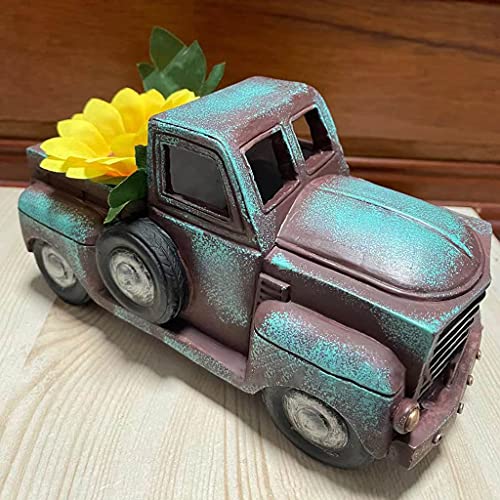 MYBOON Retro boerderij vrachtwagen standbeeld rustieke mini auto hars cactus plant pot sappige plantenbak, opslag… - Image 6