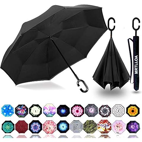 MRTLLOA 40/49/56 Inch Oversize Windproof Inverted Reverse Upside Down Umbrella, Golf Size Rain Umbrella, Double Layer, C-Shaped Handle for Men, Women and Kids(Black, 49 Inch) Cover