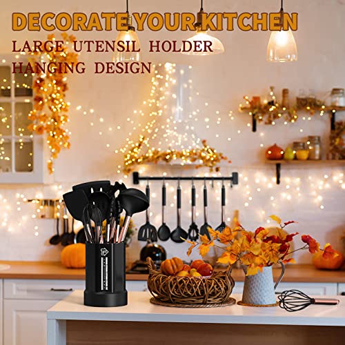 Silicone Cooking Utensil Set, Fungun 24pcs Silicone Cooking Kitchen Utensils Set, Non-stick Heat Resistant - Best Kitchen Spatulas Set with Copper Stainless Steel Handle - Black(BPA Free, Non Toxic) - Thumbnail 7