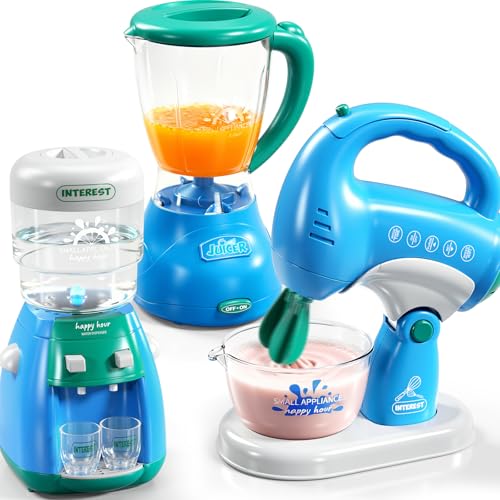 KIZONLY Toy Kitchen Accessories Kitchen Appliances Play Cooking Set Toys for Kids Ages 1-3 3-5 with Blender Mixers Water Dispenser Light Sound Pretend Play Birthday Gifts for 3-8 Year Old Girl