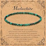 BONNY BOXX Natural Genuine Gemstone Faceted Round Beads Bracelets, 3mm Adjustable Stretchy Tiny Faceted Malachite Bracelet, Healing Crystal Reiki Chakra Dainty Jewelry Fashion Gifts