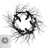 Halloween Astwerk Deko | Künstlicher Schwarzer ZweigMit Fledermäusen - Geeignet für Innen und Außen Gothic Halloween Dekoration für Baum Wand Garten Haustür Terrasse Fenster