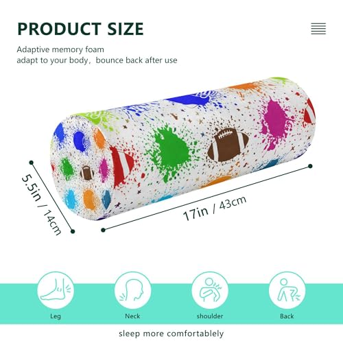 PYBUG 5.5x17 Inch Cylinder Bolster Pillow with Removable Washable Cover – Slow Memory Foam Bed Pillow for Head, Neck, Back & Legs, Round Cervical Roll, American-Football