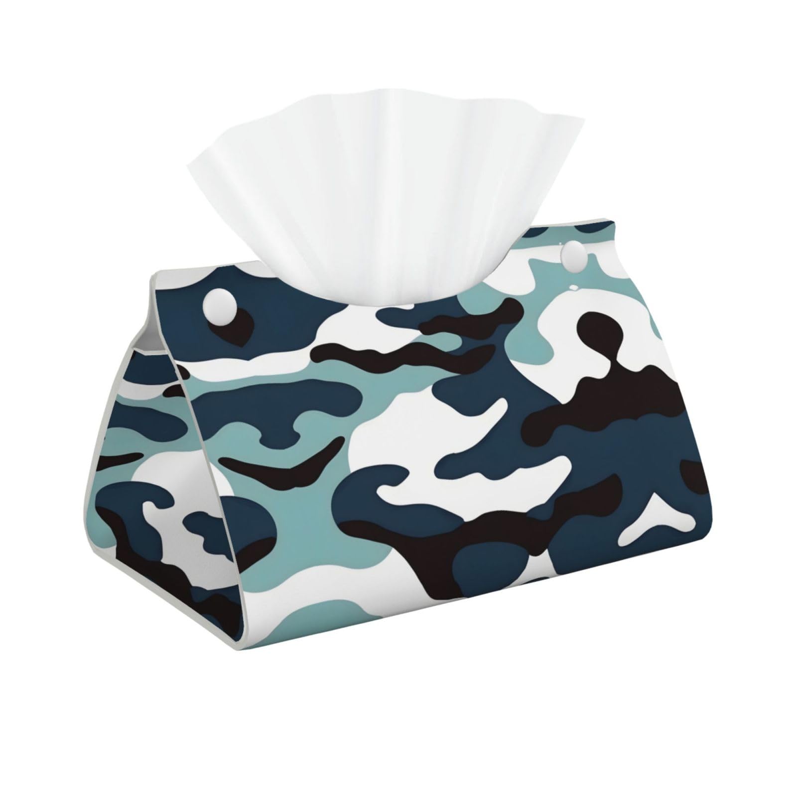 Marine Camouflage Print Long Tissue Box Cover Holder Foldable Leather Organizer for Vanity, Nightstand, Desk & Bathroom