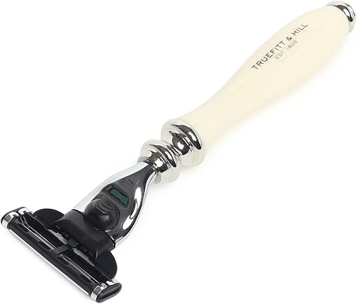 Truefitt and Hill Hand Crafted Faux Ivory Mach-3 Shaving Razor | Chrome Plated Wellington German Steel | Luxury Essential ...