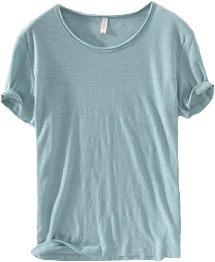 Thin Men's Lightweight O-Neck T-Shirt Loose Cotton Breathable Tee Top