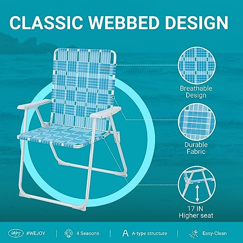 #Wejoy 2 Pack Anti-Tip Over Folding Webbed Lawn Chair, Oversized 17-In High Beach Chair For Adults,Aluminum High Seat Camping Chair For Elder Outdoor Garden Park Backyard(Blue/Grey) #TOP3