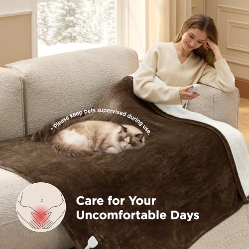 Image of Bedsure Heated Blanket Throw XL, Soft Electric Blanket with Preheat, Brown