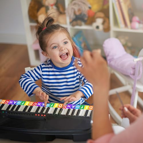 QMG Regenbogenfarbene Klavier- und Tastaturaufkleber für Kinder, A H C Klaviernotenbuchstaben, abnehmbar, hinterlässt keine Rückstände