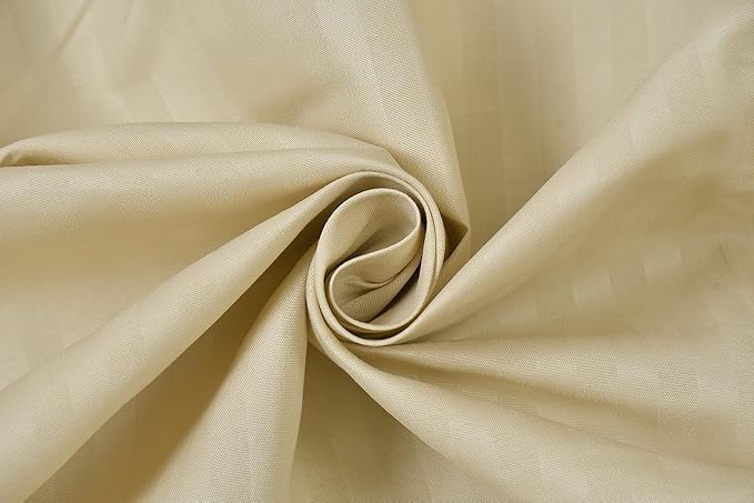 Image of DECOR2ADMIRE 300 Thread Count Premium Glace Cotton Plain Stripe Single Bedsheet with One Pillow Cover (60 inch x 90 inch) (Beige, Pack of 2)
