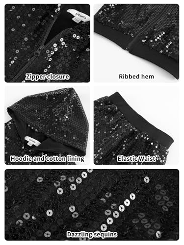 Image of LOLANTA 2Pcs Girls Dance Outfits Cropped Sequin Jacket Pants Set, Kids Hip Hop Dance Costumes for 80s 90s Party 5-15 Years