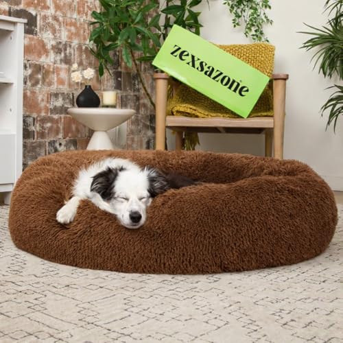 Image of ZEXSAZONE Summer Round Doughnut Comfortable Durable 2 in 1 and Washable Pet Bed | Cat Bed | Puppy Bed | Dog Bed | Medium Dog Bed for Cats Puppies Labrador German (Brown, XL)