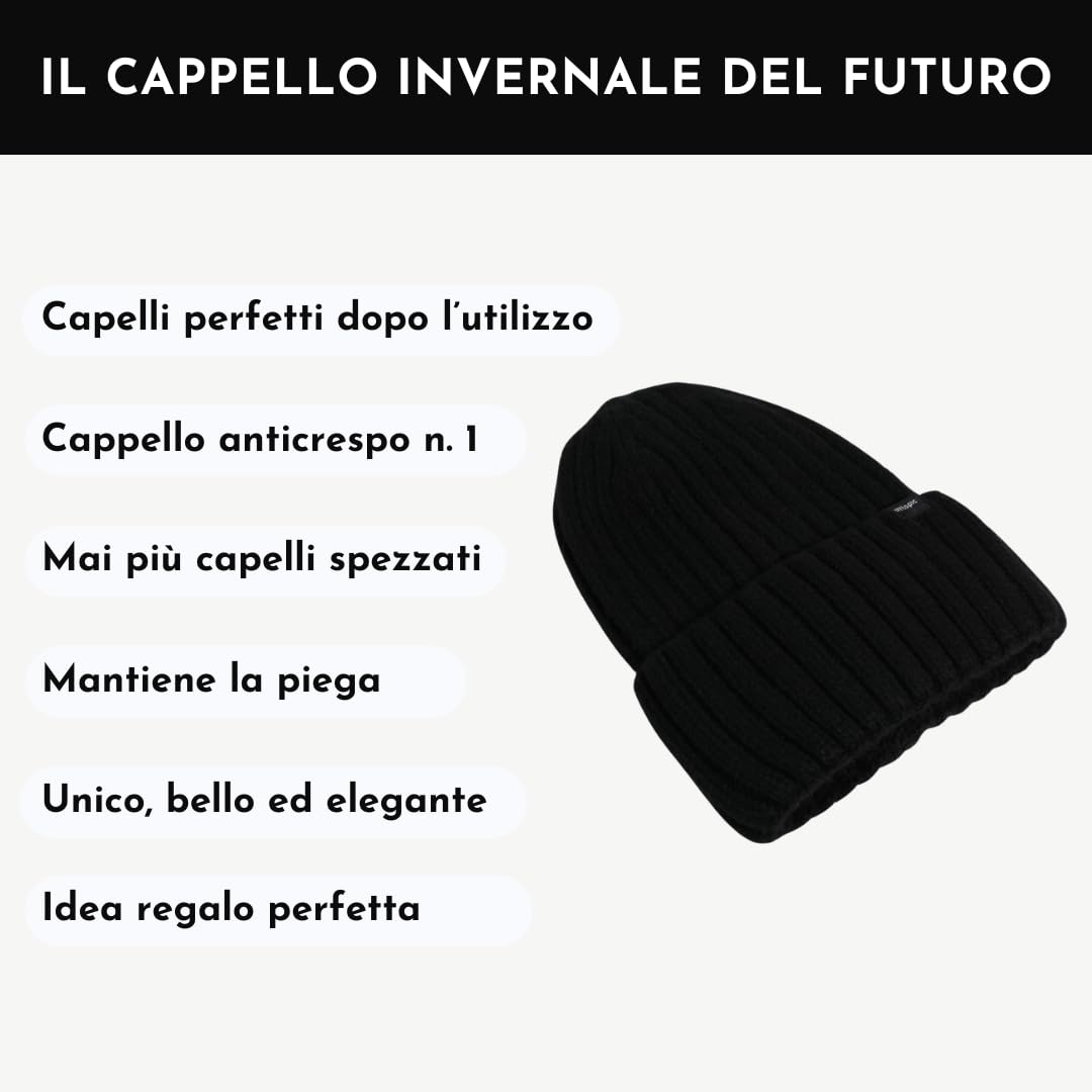 Offtopic® Cappello Invernale Donna Cashmere e Interno 100% Seta per Capelli Sempre in Ordine | Berretto Cuffia Anticrespo | Elegante Idea Regalo Unica