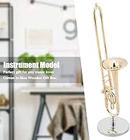 Vista 4 de Modelo de instrumentos musicales, adorno de instrumento, réplica de trombón en miniatura con soporte y estuche, modelo de instrumento chapado