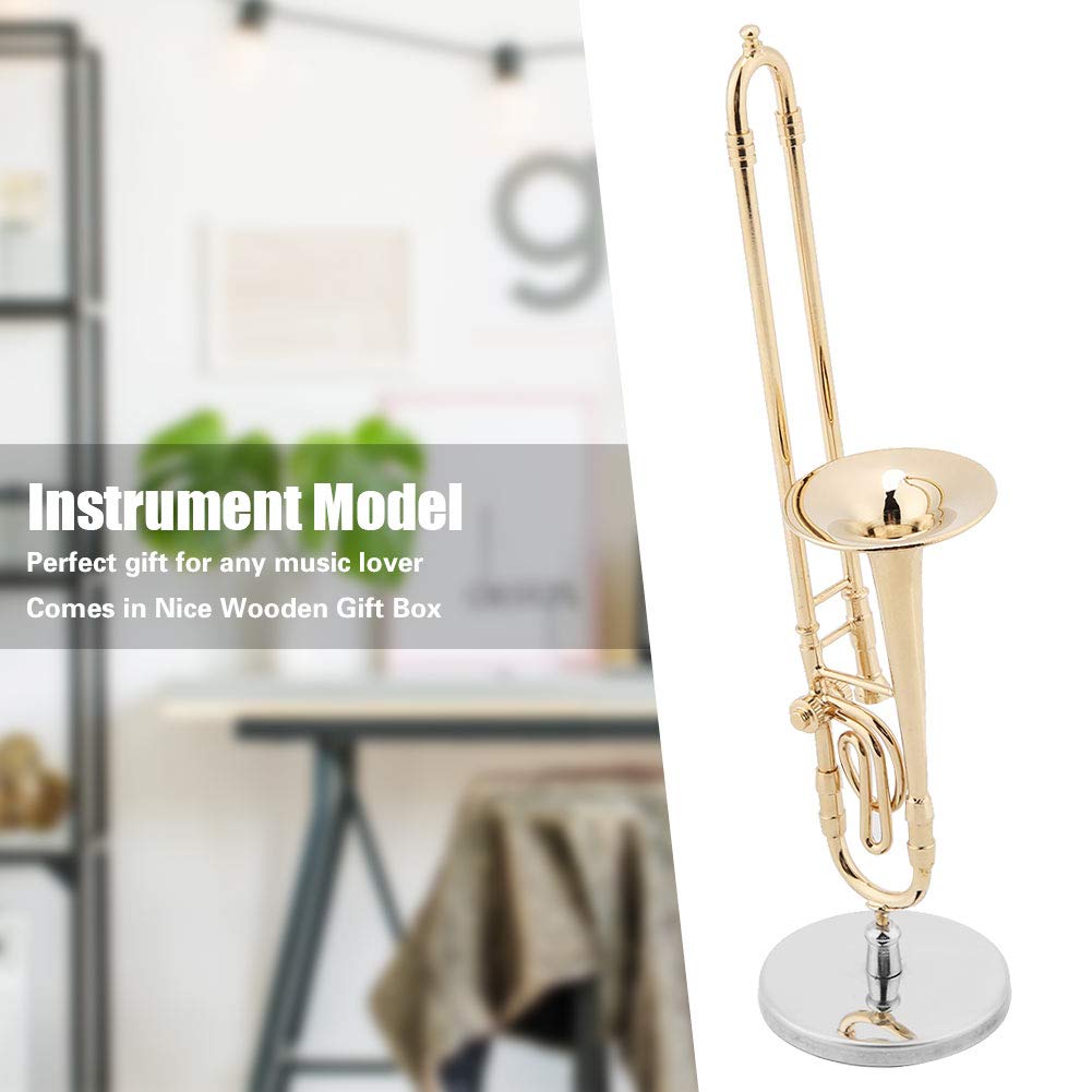 Modèle De Trombone Miniature, Modèle D'instruments De Musique en Laiton Durable, Réplique De Trombone Miniature à Rangement Facile avec Support Et étui, Ornements Musicaux