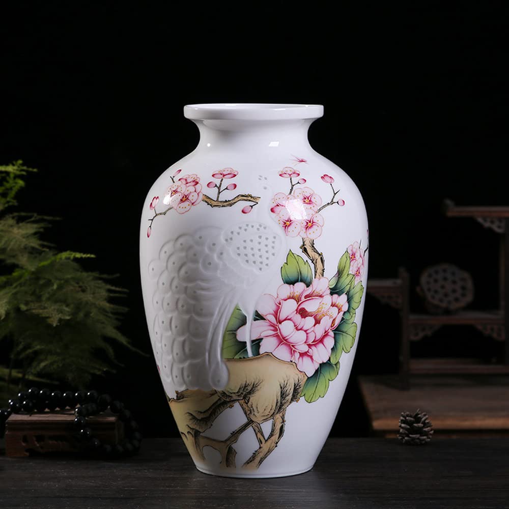 asdchZen Chinese Porcelain Vase Oriental Traditional Ceramic Jar, Jingdezhen Handcrafts, Decorative Gifts Handicrafts For Thanksgiving Birthday, Living Room Tv Cabinet Centerpiece Deco,C