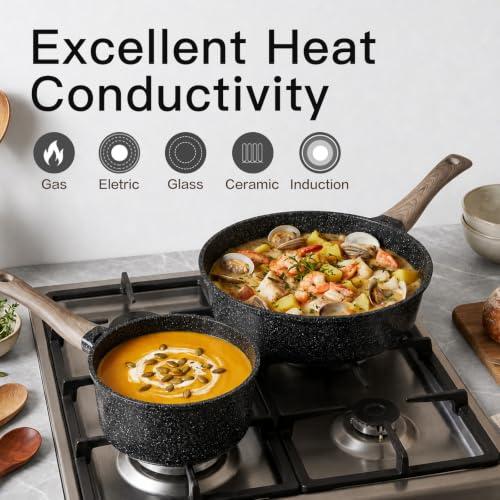 Image of USELUCK 22-Piece Pots and Pans Set, Nonstick ceramic cookware set | PFAS-Free Non-Toxic Ceramic Cookware, Healthy Kitchen Cooking Set, Induction Compatible, Easy to Clean, Black