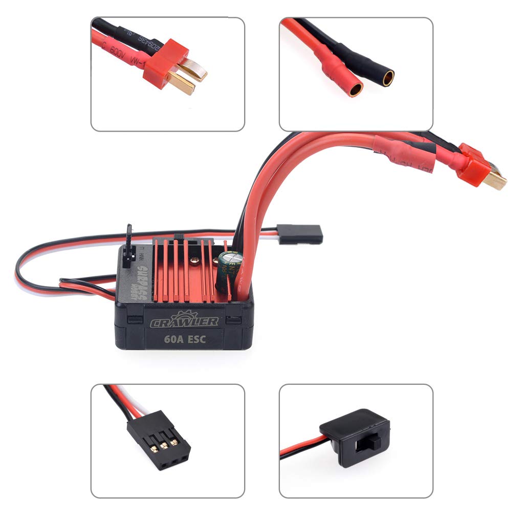 DollaTek 540 13T Motore spazzolato Motore per auto RC a 5 slot con ESC spazzolato 60A Impermeabile 6V / 2A SBEC e scheda di programmazione Combo Set per 1/10 RC Crawler
