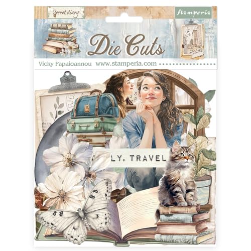 Stamperia - Die Cuts for Scrapbooks, Albums, Cards, Bullet Journals and More, Laser Cut Cardboard Shapes, Easy to Glue, Perfect for Hobbies, Crafts, and Gifting (Secret Diary) (Assorted)