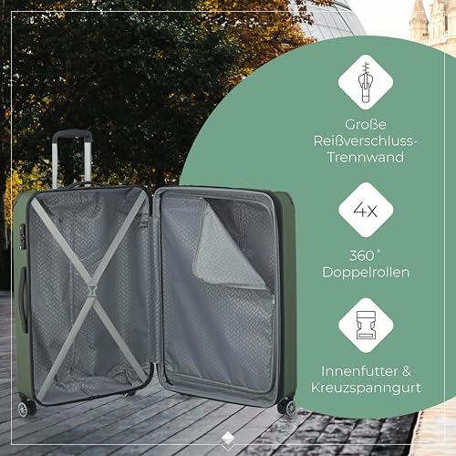 Travelite Hartschalenkoffer groß, erweiterbar, 4 Rollen, City, Trolley mit kratzfester Oberfläche, TSA Schloss, Dehnfalte, 77 cm, 113-124 Liter