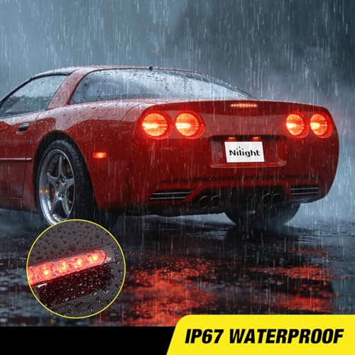 Image of Nilight Third Brake Light Tail High Mount 3rd Stop Lights Smoked Lens Compatible with Chevy Corvette C5 1997 1998 1999 2000 2001 2002 2003 2004 Car Rear Center Cab Lamp