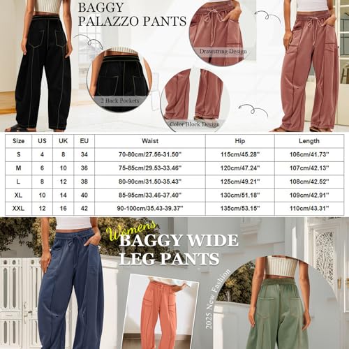 Licateduap Pants, Womens Baggy Barrel Pants Wide Leg Lounge Drawstring Sweatpants with Pockets, High Waisted, Summer2