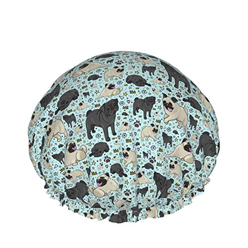Pug Life Shower Cap Women Double Layer Waterproof Bath Cap Eva Lining Design For All Hair Lengths